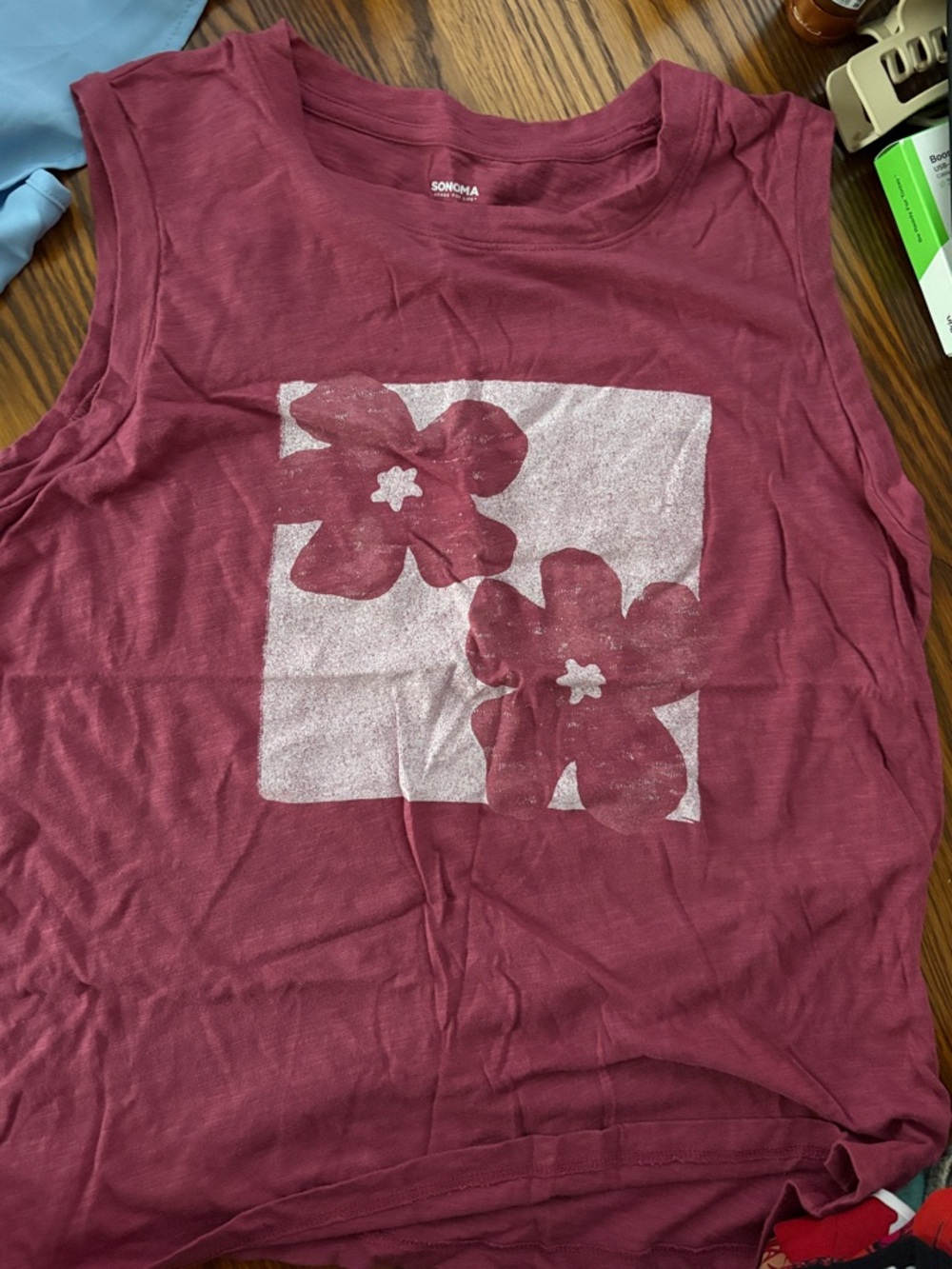 Sonoma Maroon Floral Square Graphic Tank